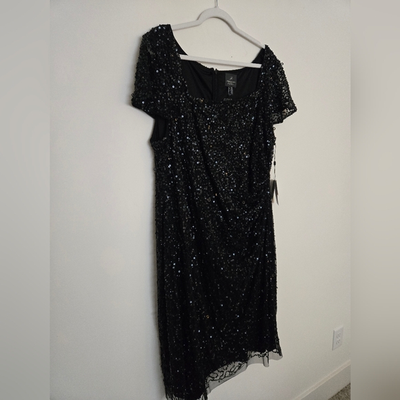 Adrianna Papell Black Sequin short sleeve rouched  waist dress NWT | Size 20 - Picture 4 of 7